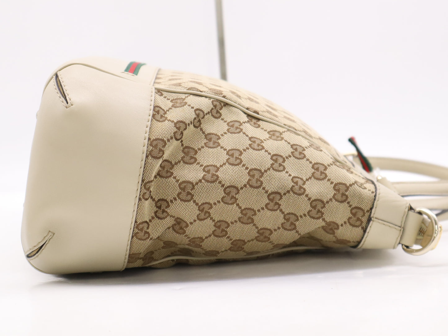 GUCCI 257349? Canvas x Leather GG Canvas Sherry Line 2-Way Tote Bag Beige with Shoulder Strap