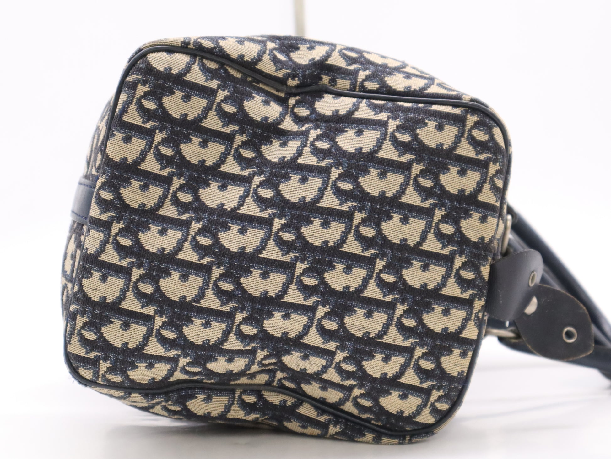 Dior Canvas and Leather Trotter Mini Boston Bag in Beige and Navy