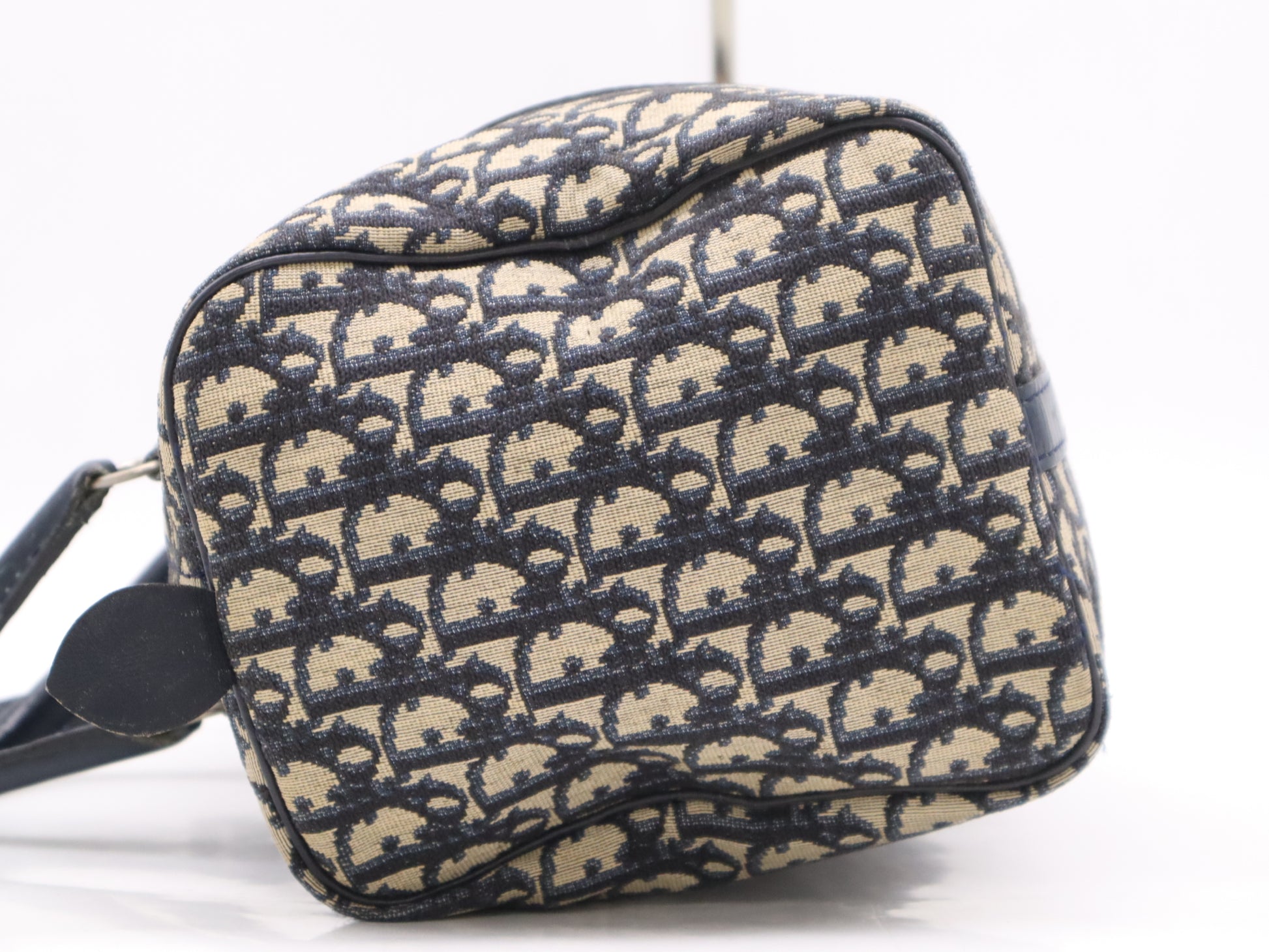 Dior Canvas and Leather Trotter Mini Boston Bag in Beige and Navy