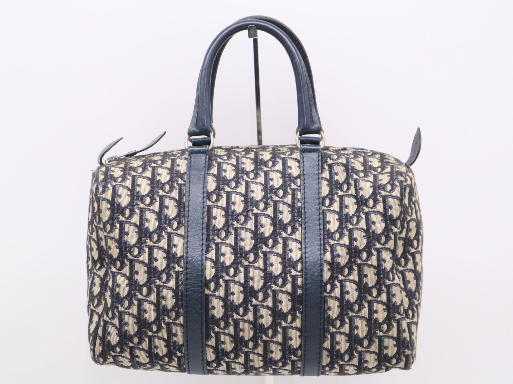 Dior Canvas and Leather Trotter Mini Boston Bag in Beige and Navy