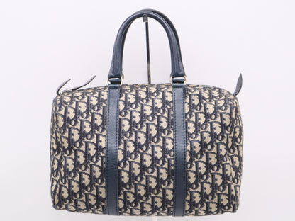 Dior Canvas and Leather Trotter Mini Boston Bag in Beige and Navy