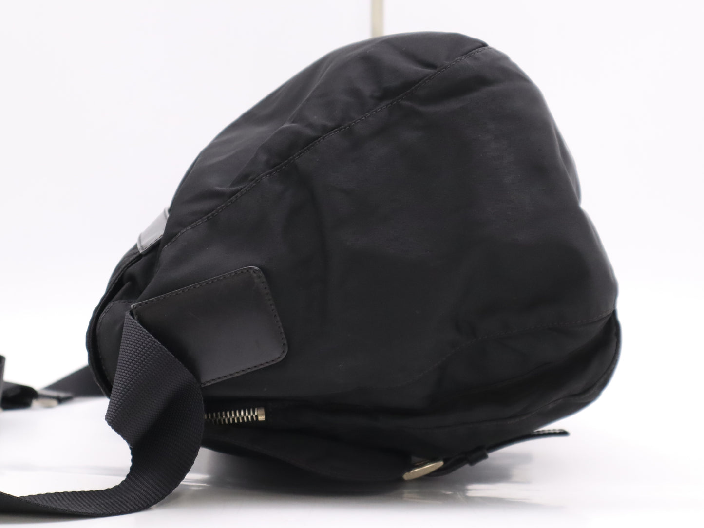 PRADA Nylon Triangle Logo Messenger Bag, Black, Silver Hardware, Card Holder