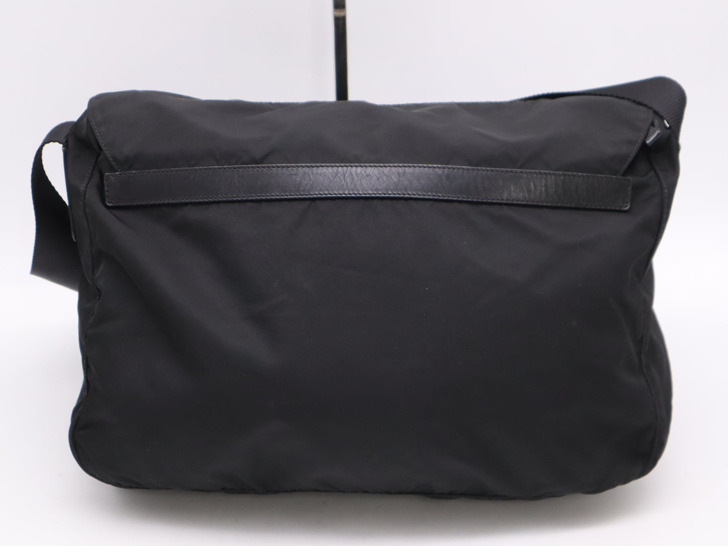 PRADA Nylon Triangle Logo Messenger Bag, Black, Silver Hardware, Card Holder