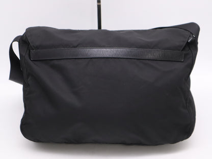 PRADA Nylon Triangle Logo Messenger Bag, Black, Silver Hardware, Card Holder