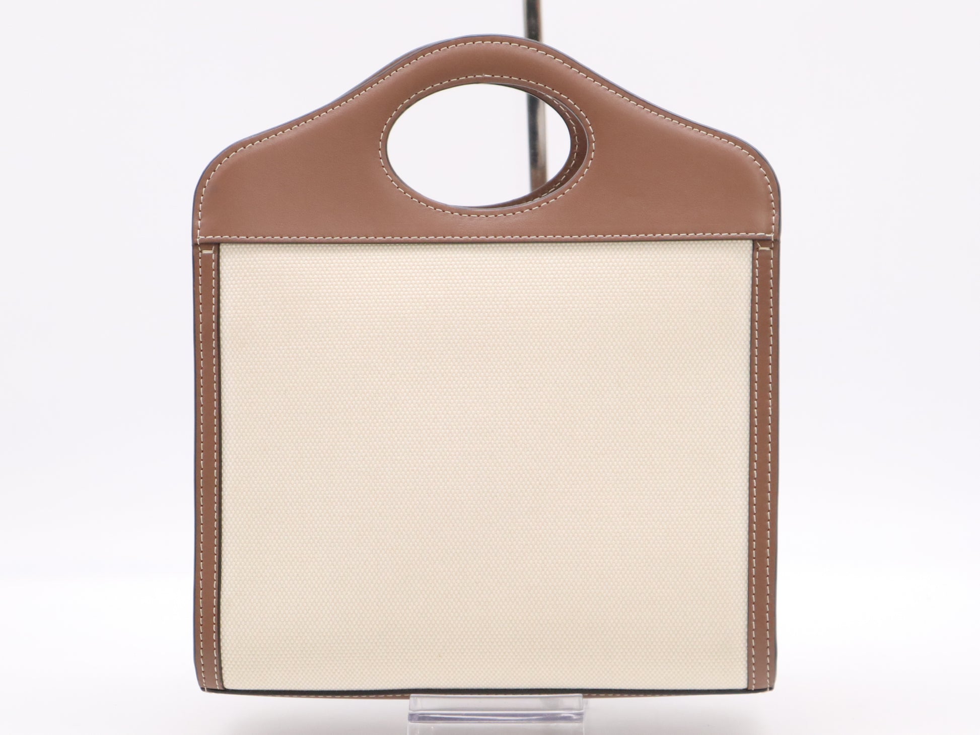 BURBERRY Canvas and Leather Two-Tone 2-Way Handbag in Brown and White with GD Hardware and Shoulder Strap