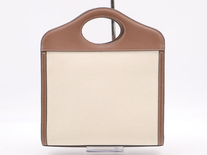 BURBERRY Canvas and Leather Two-Tone 2-Way Handbag in Brown and White with GD Hardware and Shoulder Strap