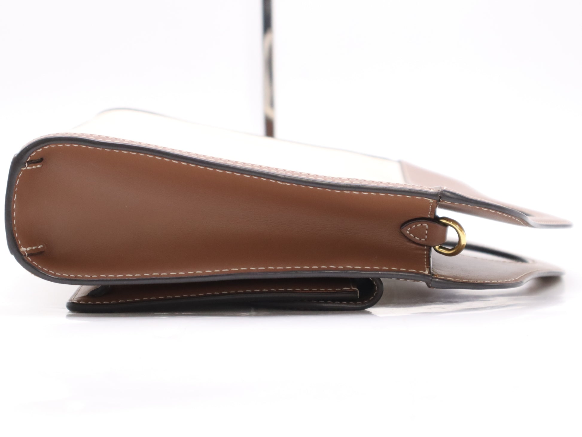 BURBERRY Canvas and Leather Two-Tone 2-Way Handbag in Brown and White with GD Hardware and Shoulder Strap