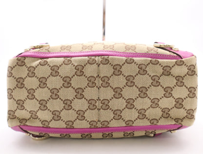 GUCCI 130739 Canvas/Leather GG Canvas Abbey Handbag in Beige and Pink with GD Hardware