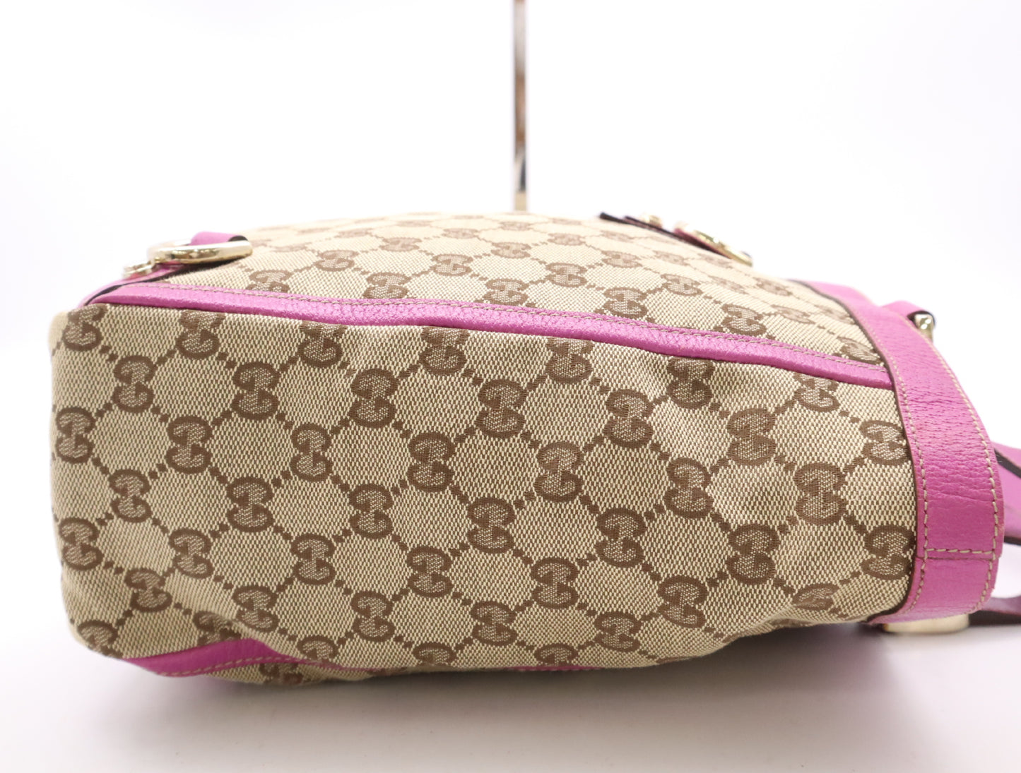 GUCCI 130739 Canvas/Leather GG Canvas Abbey Handbag in Beige and Pink with GD Hardware