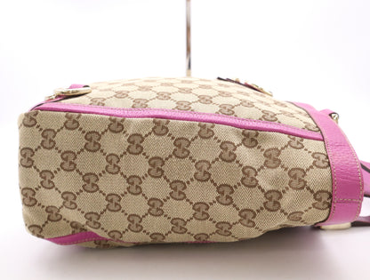GUCCI 130739 Canvas/Leather GG Canvas Abbey Handbag in Beige and Pink with GD Hardware