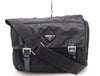 PRADA Nylon and Leather Triangle Logo Messenger Bag, Black, Silver Hardware, Shoulder Bag