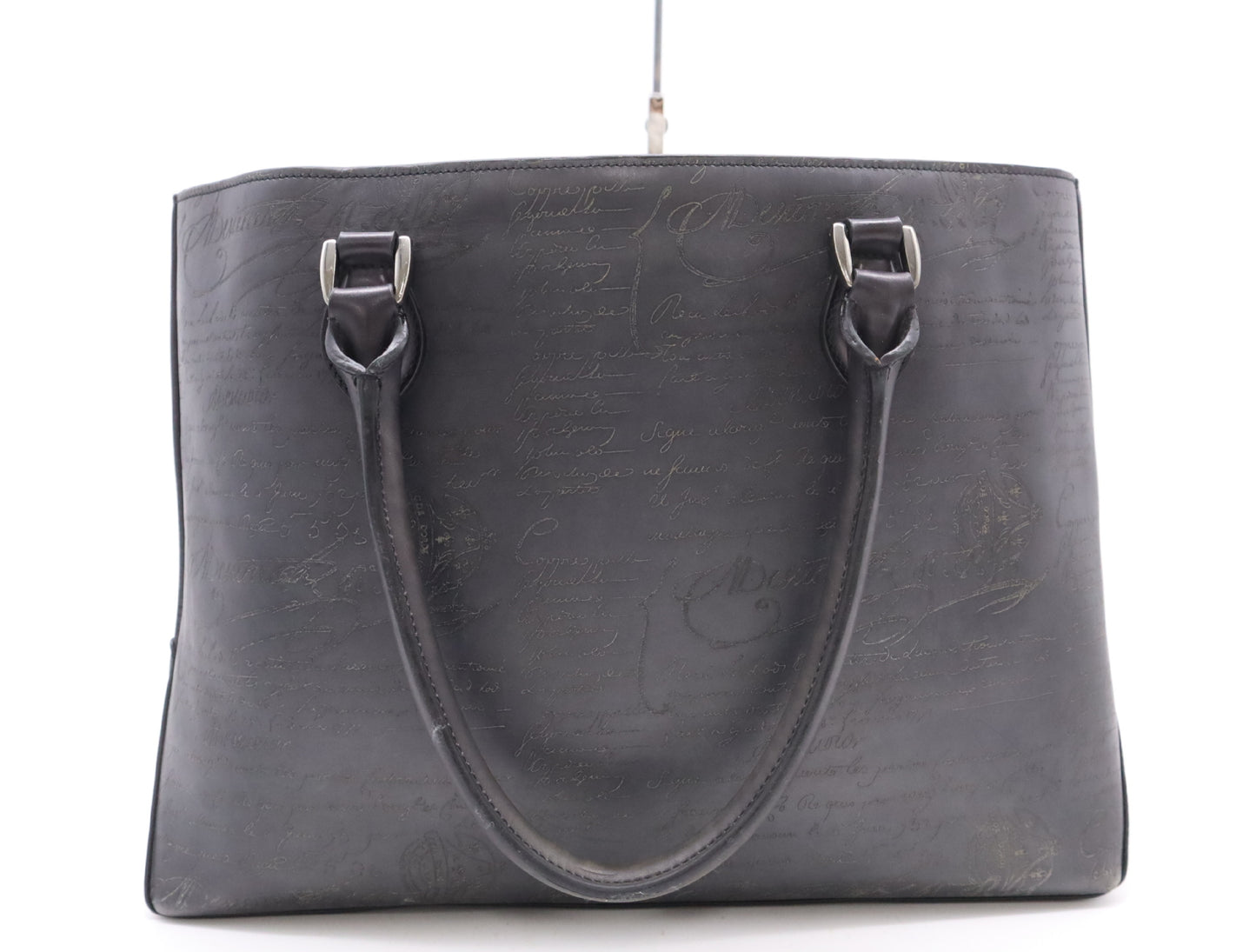 Berluti Leather Scritto Calligraphy Toujour Mini Black Tote Bag with Sterling Silver Hardware and Dust Bag