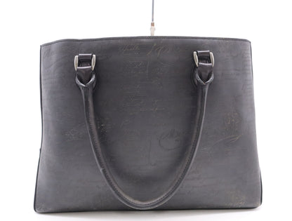Berluti Leather Scritto Calligraphy Toujour Mini Black Tote Bag with Sterling Silver Hardware and Dust Bag