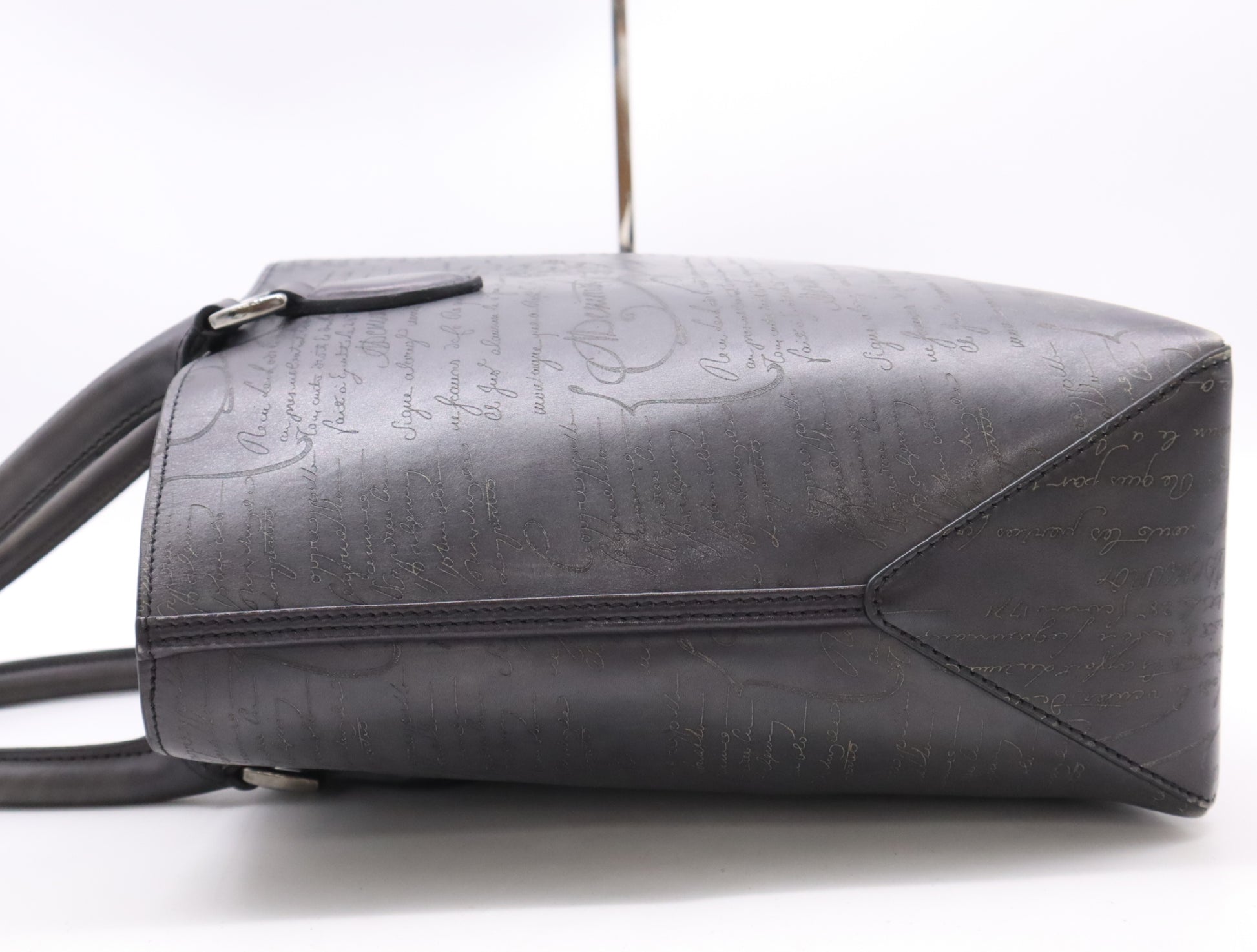 Berluti Leather Scritto Calligraphy Toujour Mini Black Tote Bag with Sterling Silver Hardware and Dust Bag