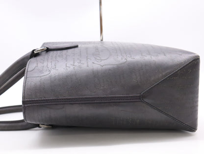 Berluti Leather Scritto Calligraphy Toujour Mini Black Tote Bag with Sterling Silver Hardware and Dust Bag