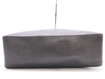 Berluti Leather Scritto Calligraphy Toujour Mini Black Tote Bag with Sterling Silver Hardware and Dust Bag