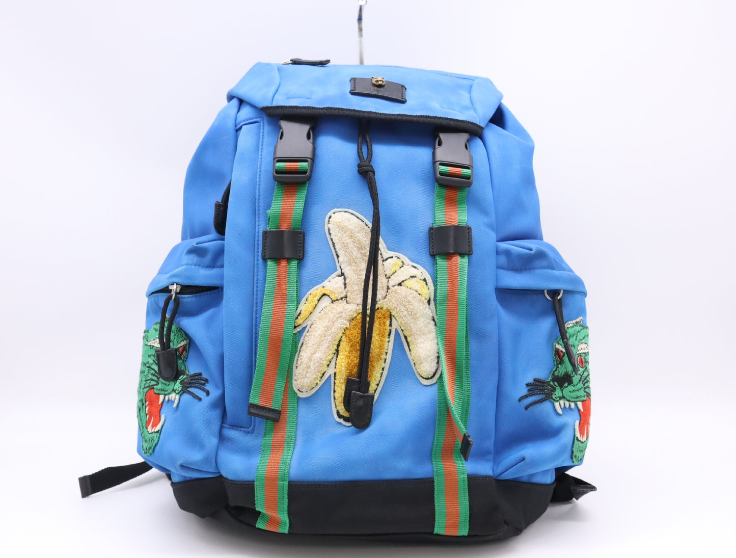 GUCCI 429037 Techno Canvas/Leather Animalier Backpack in Blue and Black