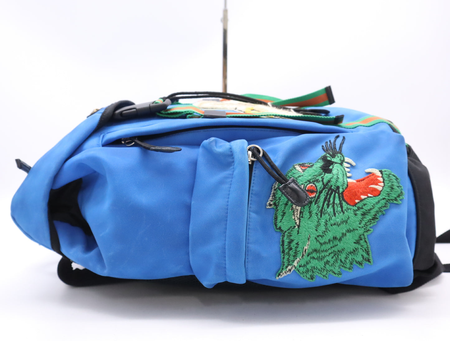 GUCCI 429037 Techno Canvas/Leather Animalier Backpack in Blue and Black