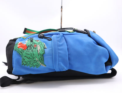 GUCCI 429037 Techno Canvas/Leather Animalier Backpack in Blue and Black