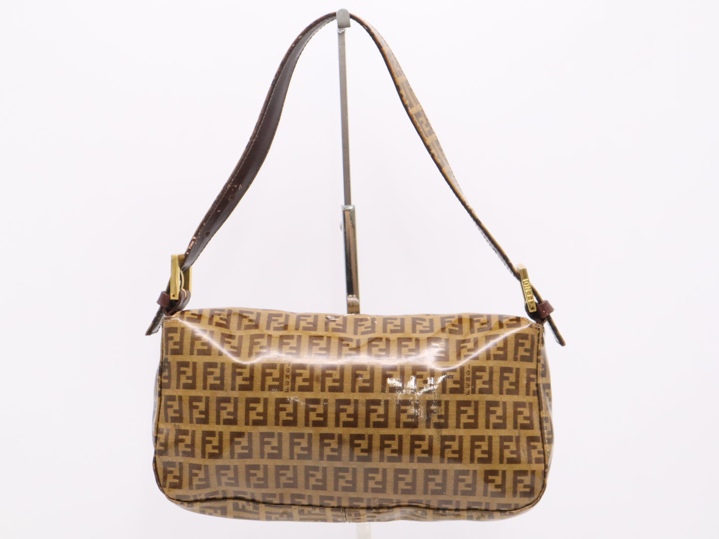 FENDI 33492 Leather and Vinyl Zucchino Mamma Bucket One-Shoulder Bag, Brown, GD Hardware