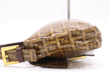 FENDI 33492 Leather and Vinyl Zucchino Mamma Bucket One-Shoulder Bag, Brown, GD Hardware