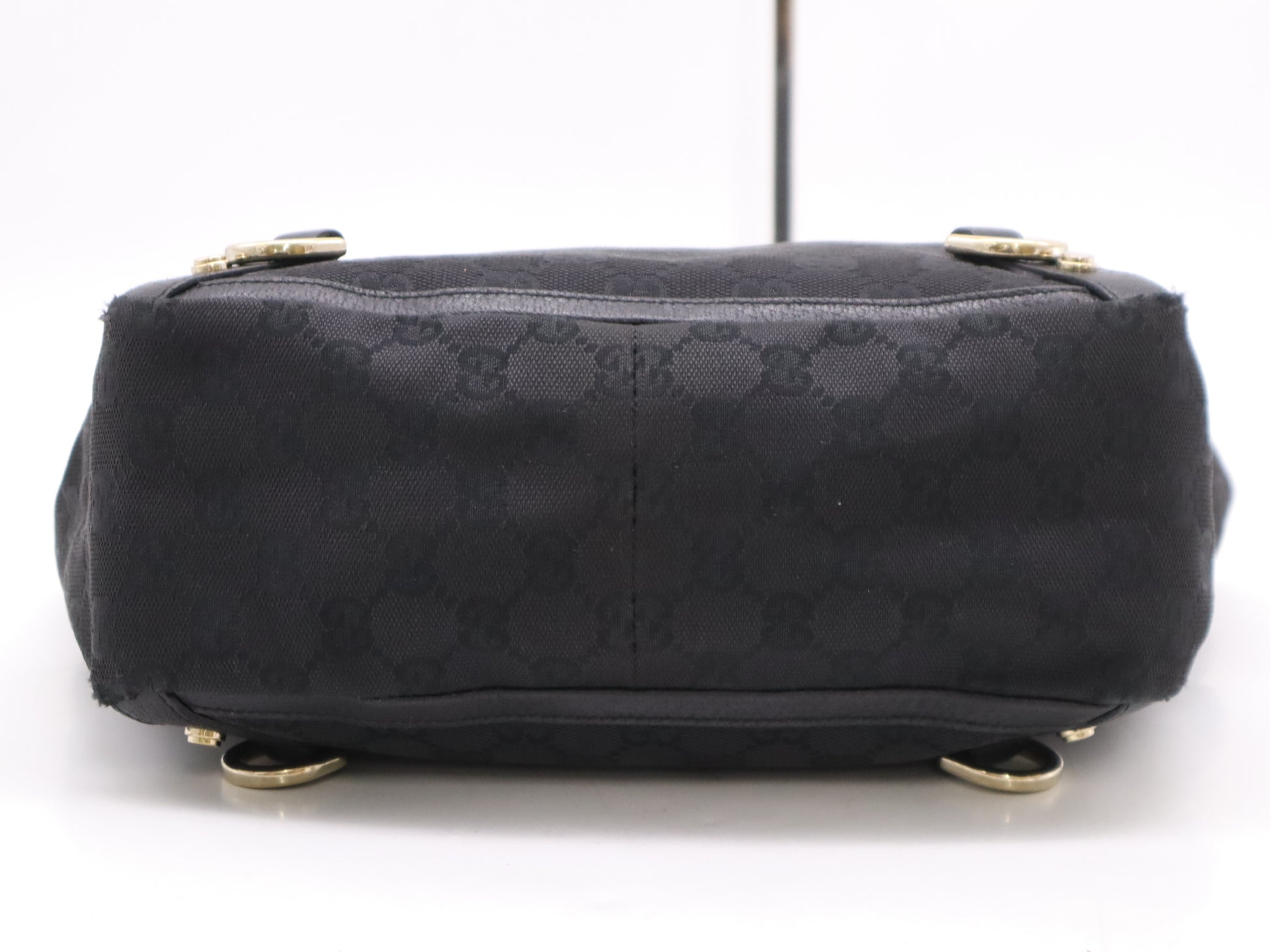 GUCCI 130739 Canvas x Leather GG Canvas Abbey Tote Bag Black Tote Bag