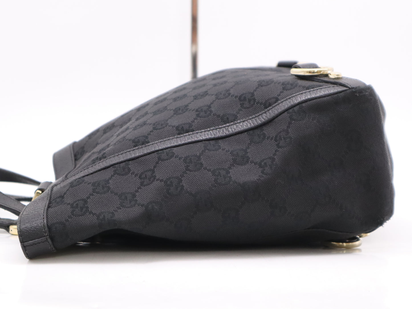 GUCCI 130739 Canvas x Leather GG Canvas Abbey Tote Bag Black Tote Bag