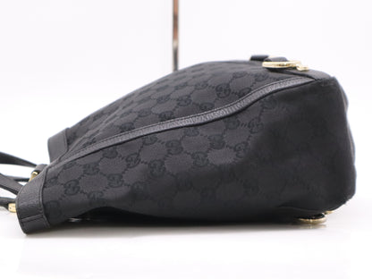 GUCCI 130739 Canvas x Leather GG Canvas Abbey Tote Bag Black Tote Bag