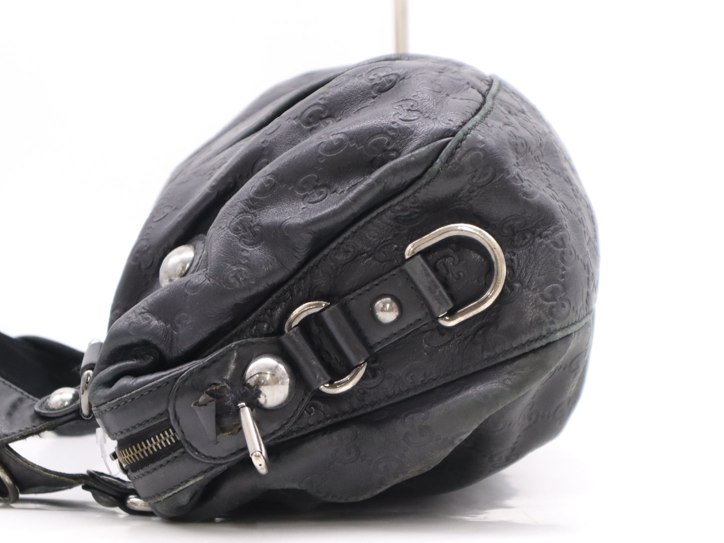 GUCCI Leather Guccissima 2-way Handbag in Black with Silver Hardware and Shoulder Strap