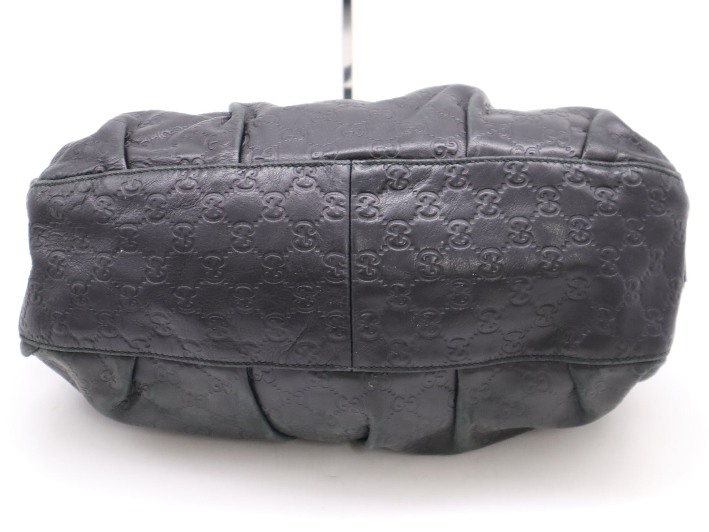 GUCCI Leather Guccissima 2-way Handbag in Black with Silver Hardware and Shoulder Strap