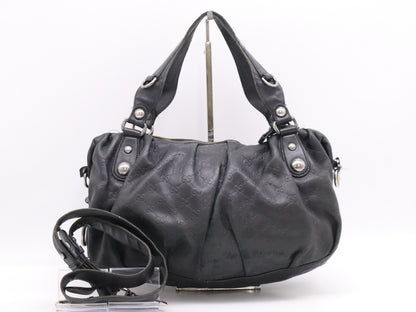 GUCCI Leather Guccissima 2-way Handbag in Black with Silver Hardware and Shoulder Strap