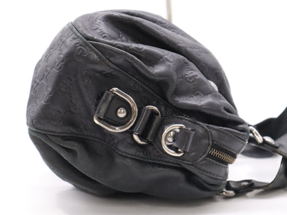 GUCCI Leather Guccissima 2-way Handbag in Black with Silver Hardware and Shoulder Strap