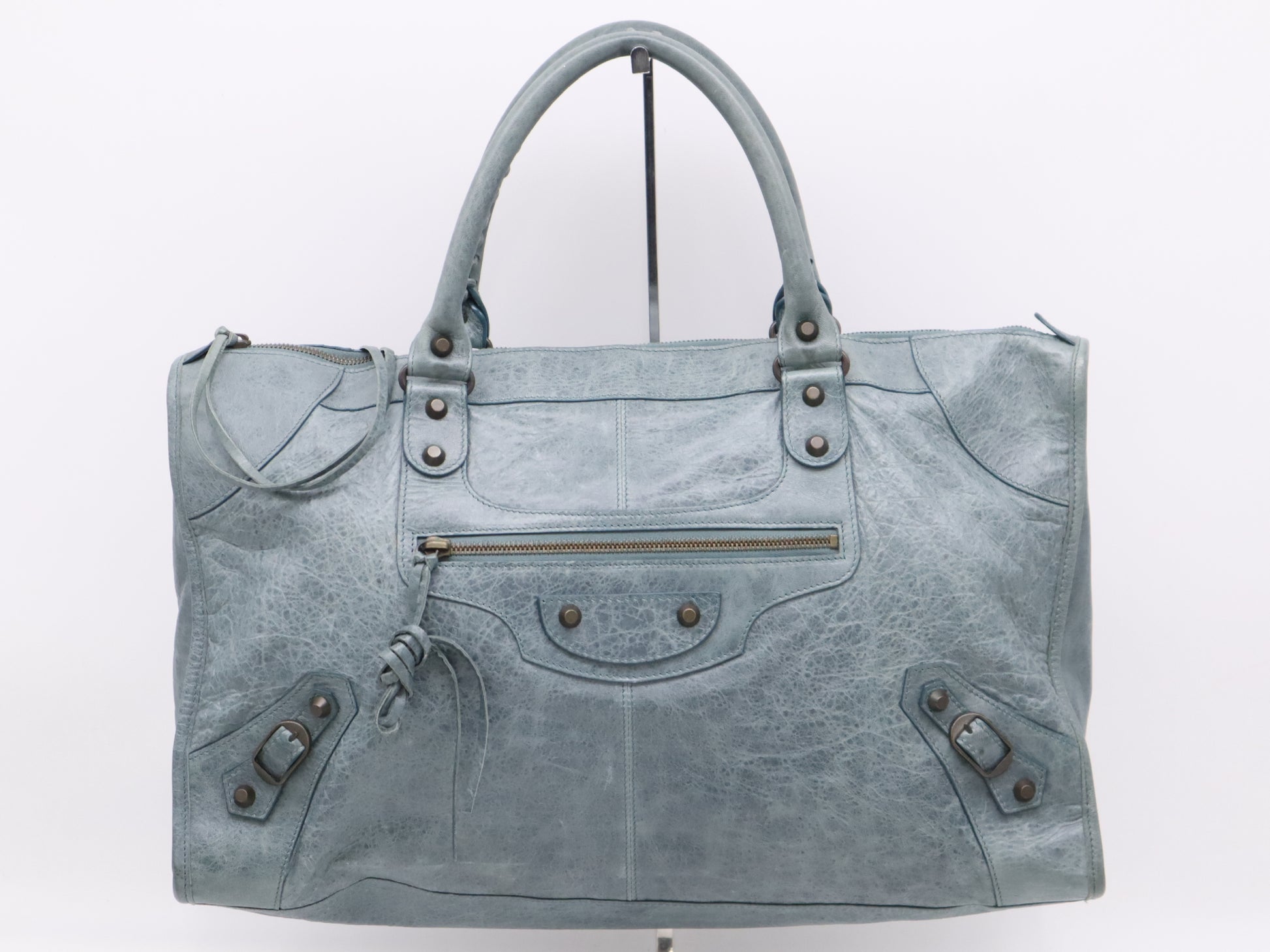 BALENCIAGA 132110 Leather The Work Handbag, Gray