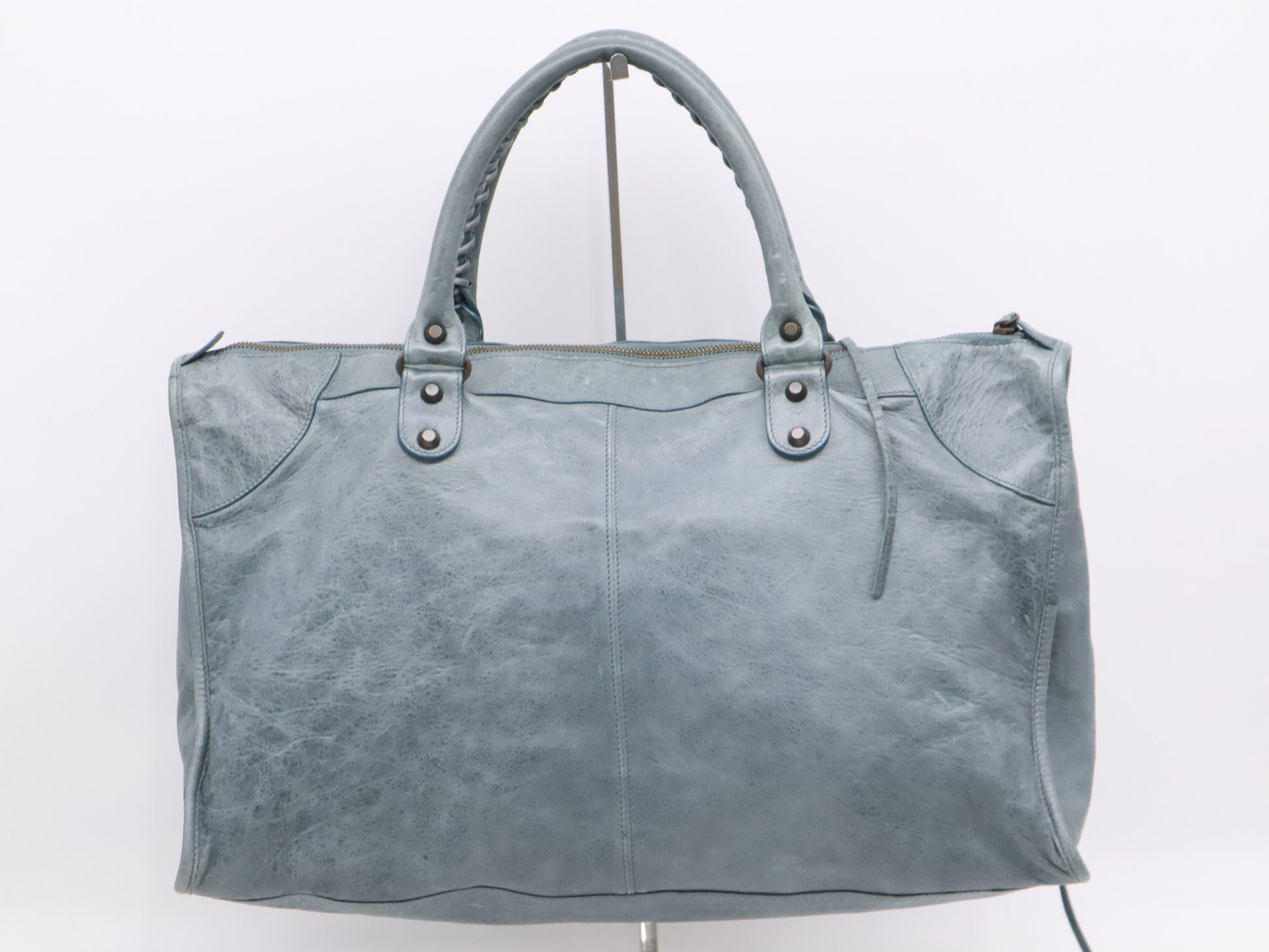 BALENCIAGA 132110 Leather The Work Handbag, Gray