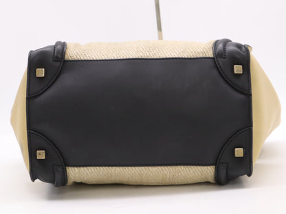 CELINE Leather and Linen Luggage Micro Shopper Handbag in Beige and Black with GD Hardware