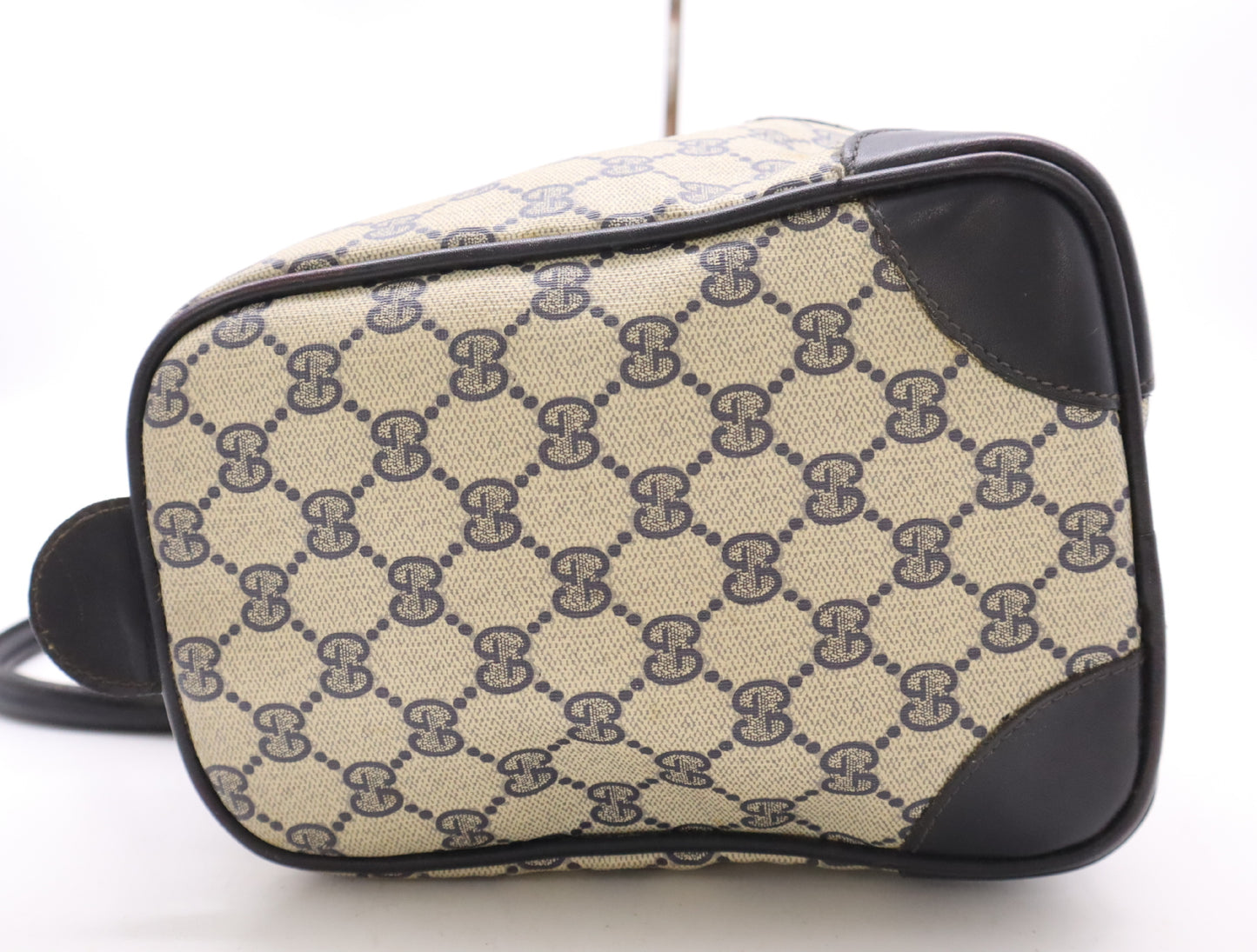 GUCCI PVC x Leather Old Gucci Mini Boston Bag, Sherry Line, Beige/Navy