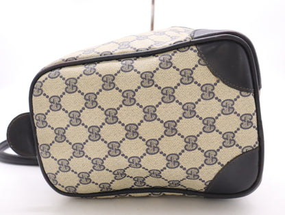 GUCCI PVC x Leather Old Gucci Mini Boston Bag, Sherry Line, Beige/Navy