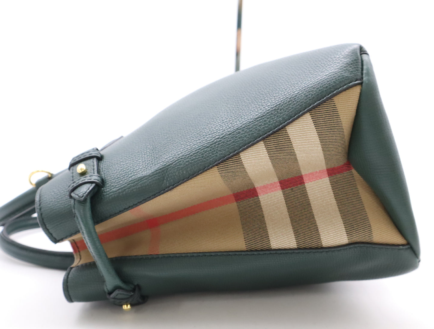BURBERRY Leather and Canvas Nova Check Green Handbag with Shoulder Strap and Poignier