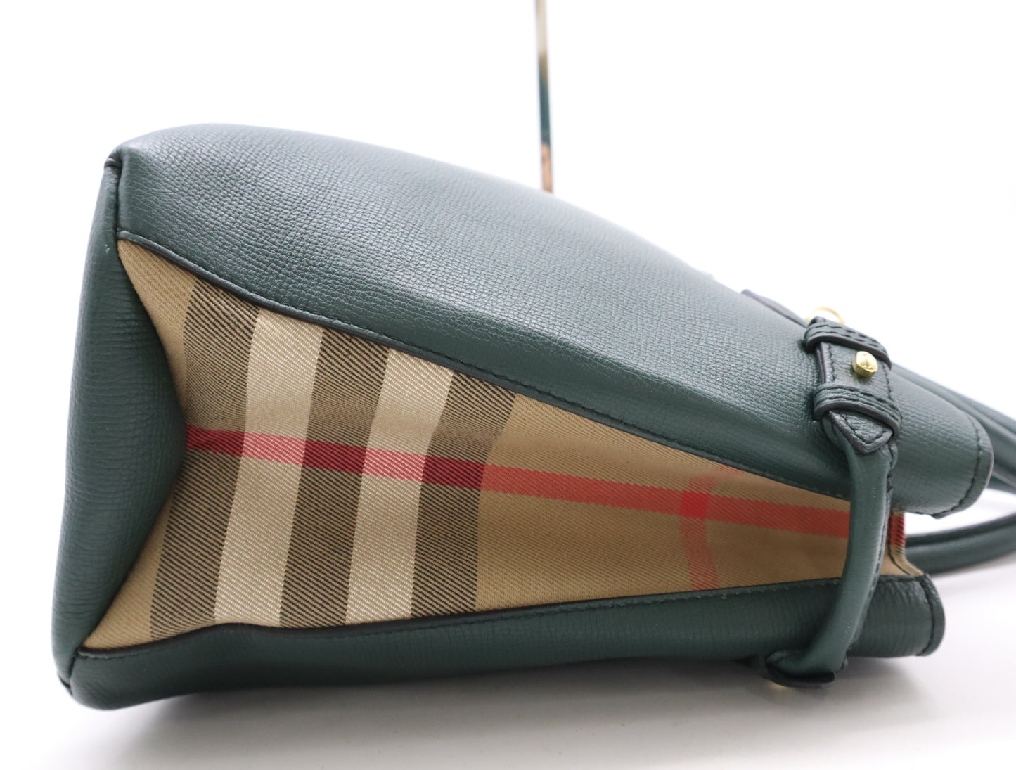 BURBERRY Leather and Canvas Nova Check Green Handbag with Shoulder Strap and Poignier