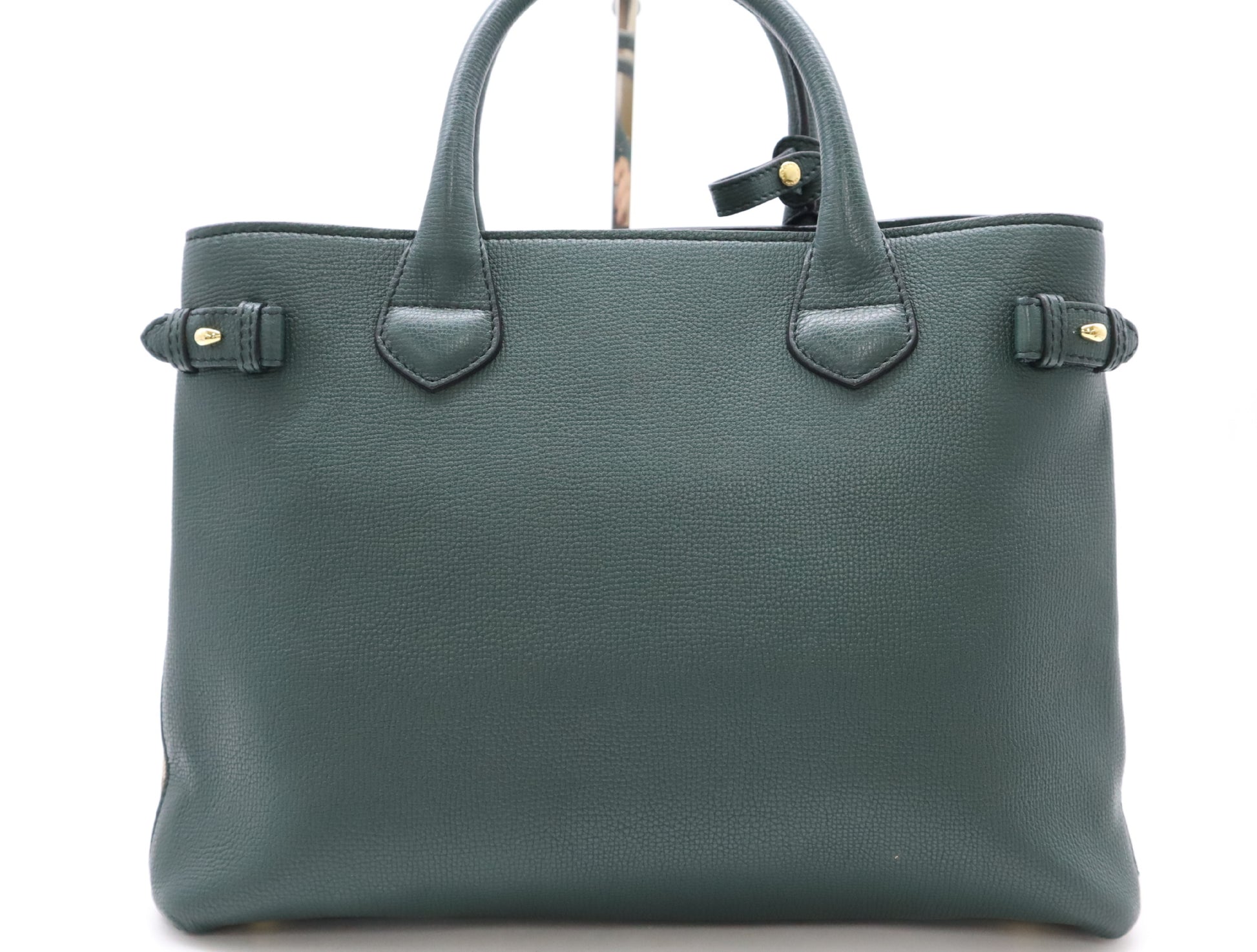 BURBERRY Leather and Canvas Nova Check Green Handbag with Shoulder Strap and Poignier