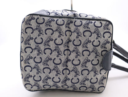 CELINE Canvas and Leather Mini Boston Bag with Horse Carriage Pattern, C Macadam, and GD Hardware, Navy