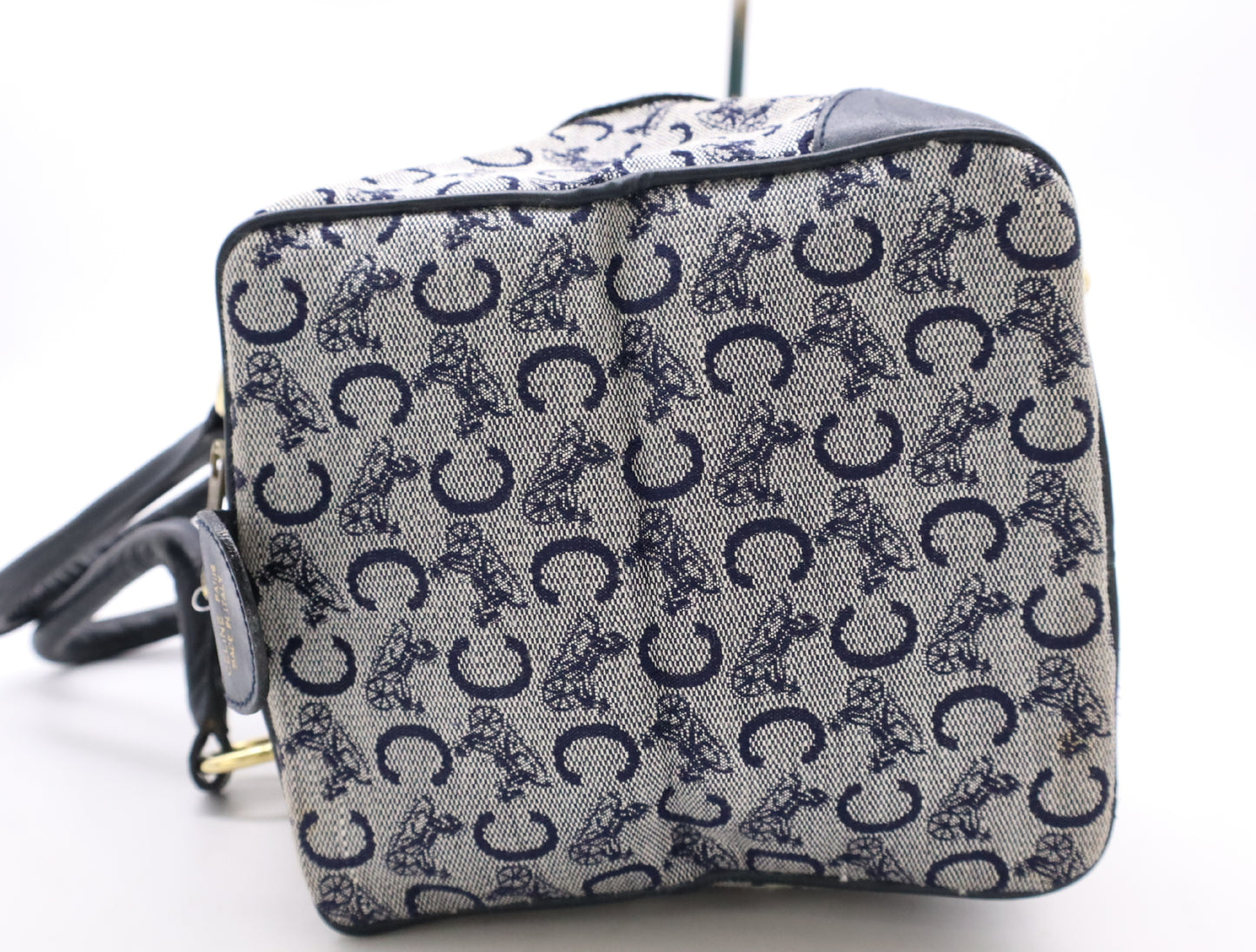 CELINE Canvas and Leather Mini Boston Bag with Horse Carriage Pattern, C Macadam, and GD Hardware, Navy