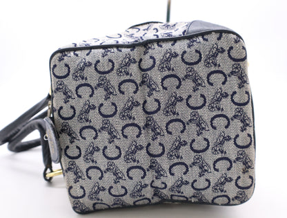 CELINE Canvas and Leather Mini Boston Bag with Horse Carriage Pattern, C Macadam, and GD Hardware, Navy