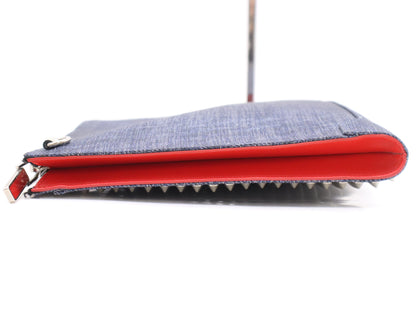 Christian Louboutin Denim and Leather Sky Pouch Stud Shoulder Bag in Blue with Silver Hardware and Shoulder Strap