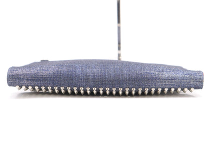 Christian Louboutin Denim and Leather Sky Pouch Stud Shoulder Bag in Blue with Silver Hardware and Shoulder Strap