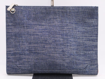 Christian Louboutin Denim and Leather Sky Pouch Stud Shoulder Bag in Blue with Silver Hardware and Shoulder Strap