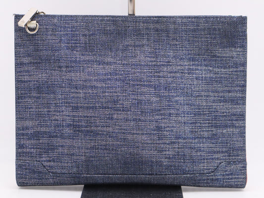 Christian Louboutin Denim and Leather Sky Pouch Stud Shoulder Bag in Blue with Silver Hardware and Shoulder Strap