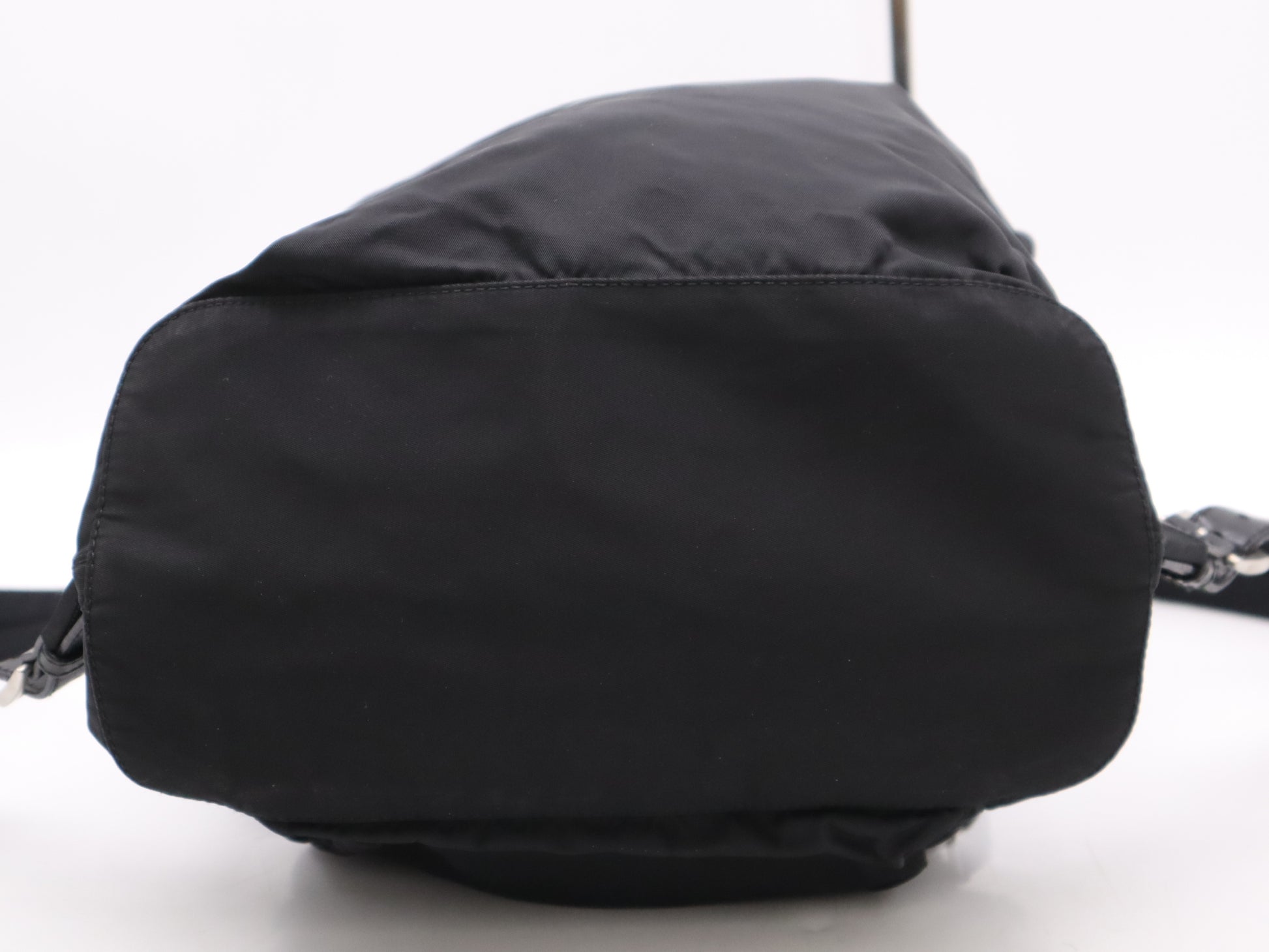 PRADA Nylon and Leather Triangle Logo Backpack in Black with Silver Hardware