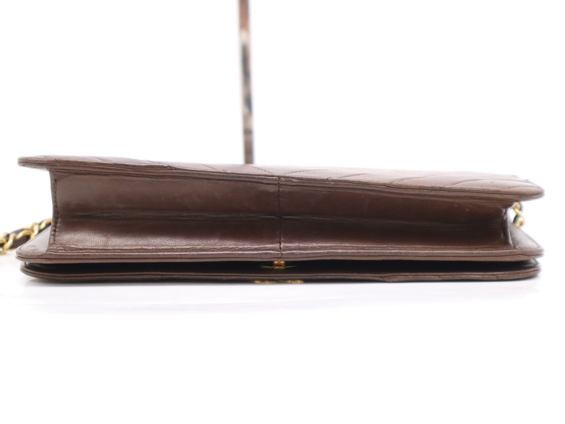 CHANEL Leather V-Stitch Full Flap Chain Shoulder Bag Brown with GD Hardware