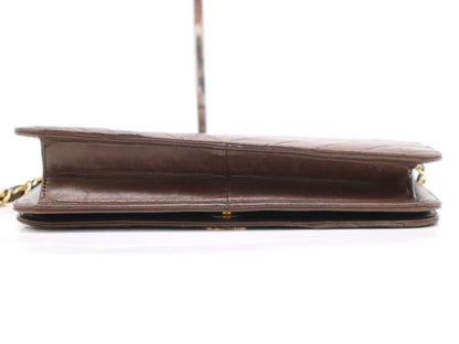 CHANEL Leather V-Stitch Full Flap Chain Shoulder Bag Brown with GD Hardware
